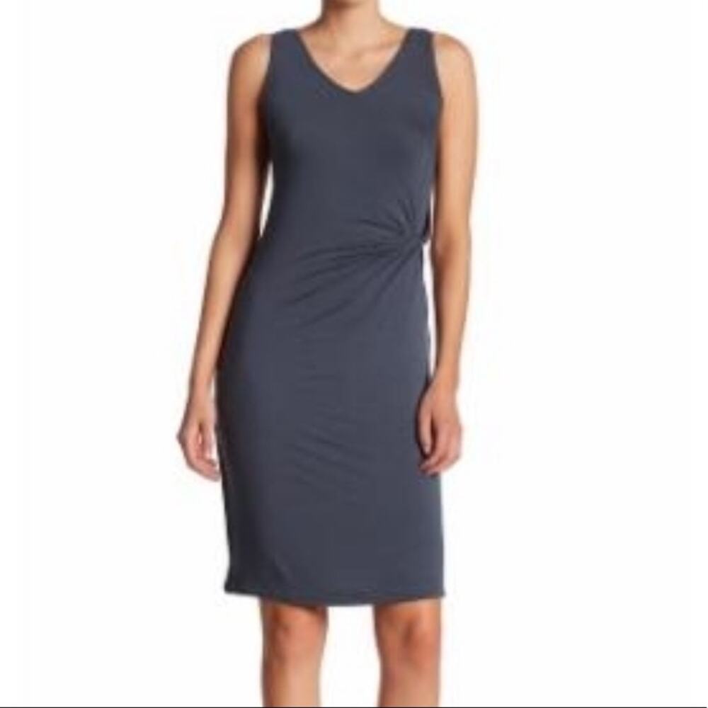 MATTY M Blue Sleek Midi Dress Side Knot Tie XS NWT